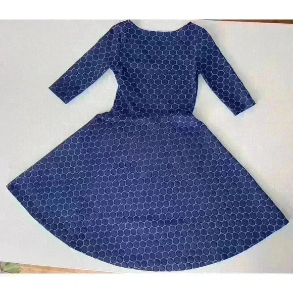 Leota Sz S Seraphine Jacquard Dress Blue Stretch 3/4 Slv Ballet Core Fit & Flare - Picture 4 of 16